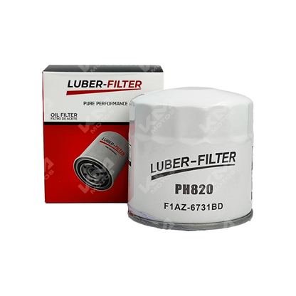 Filtro de aceite enroscable para Ford V6 de KM Motos, muestra el filtro de aceite con rosca y marca visible.