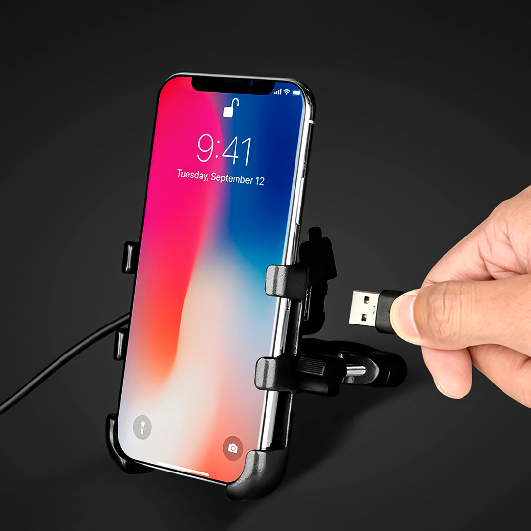 Porta Celular Metálico Más Cargador USB   - KMMOTOSHN