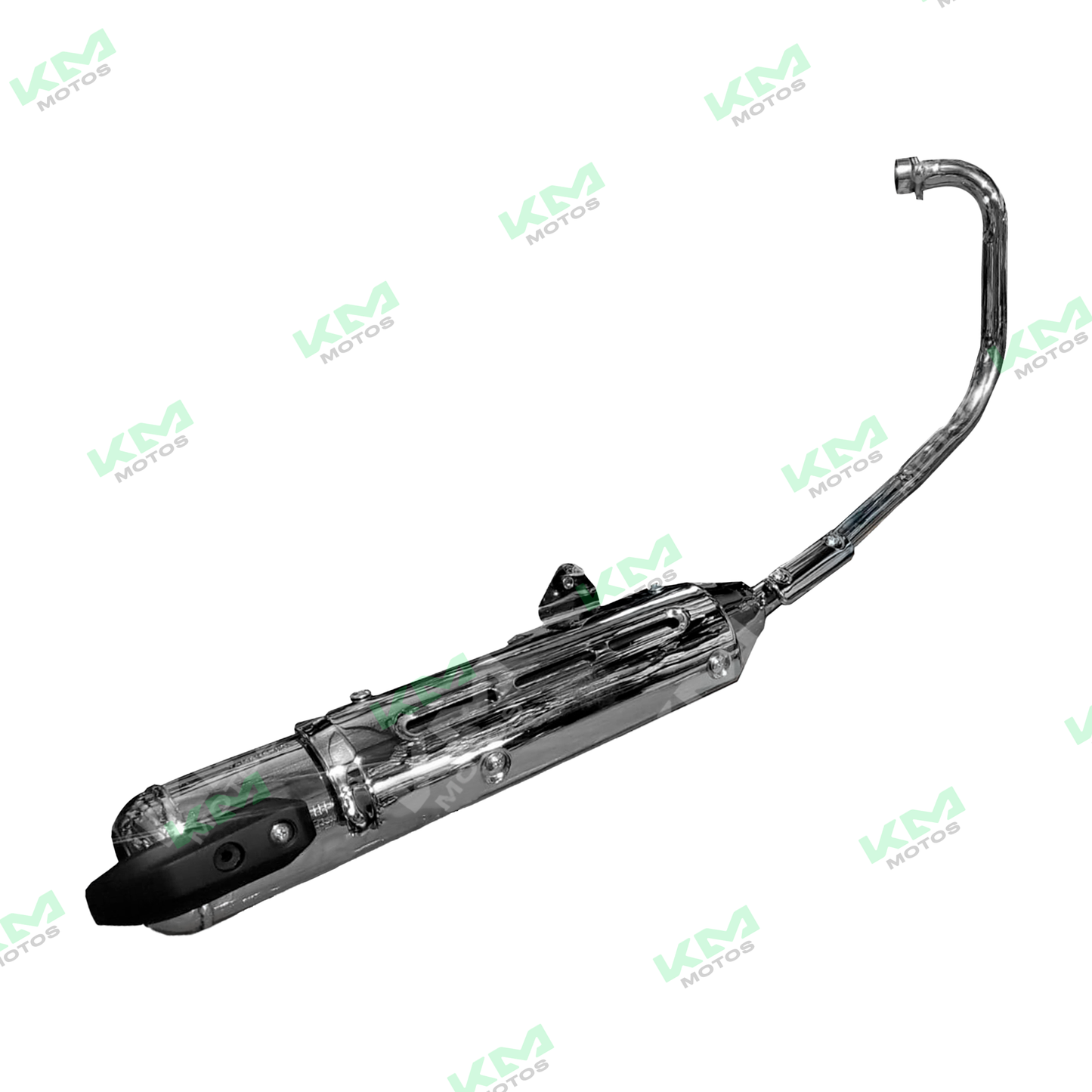 Escape para Yamaha YBR125 Orix, silenciador de escape de moto con acabado en negro, visible en la imagen.