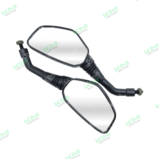 Espejos retrovisores Pulsar NS200 en color negro, mostrando detalles de su diseño para motocicleta deportiva.