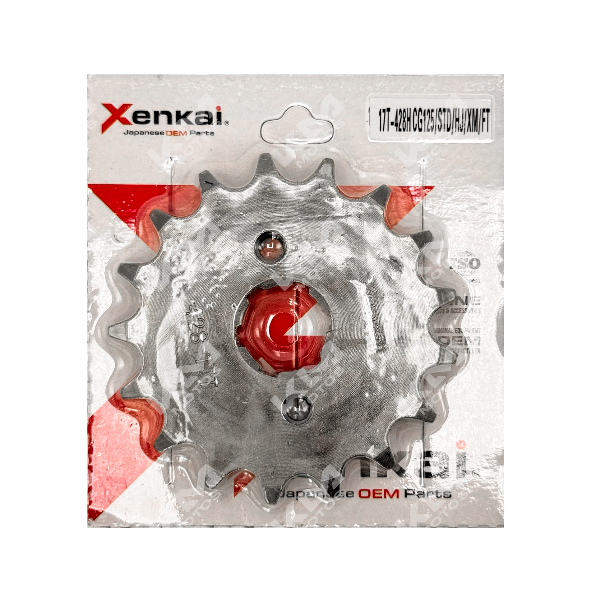 Cadena y piñón Sprocket 17T para motos XENKAI CG125 y similares, de alta durabilidad y rendimiento.
