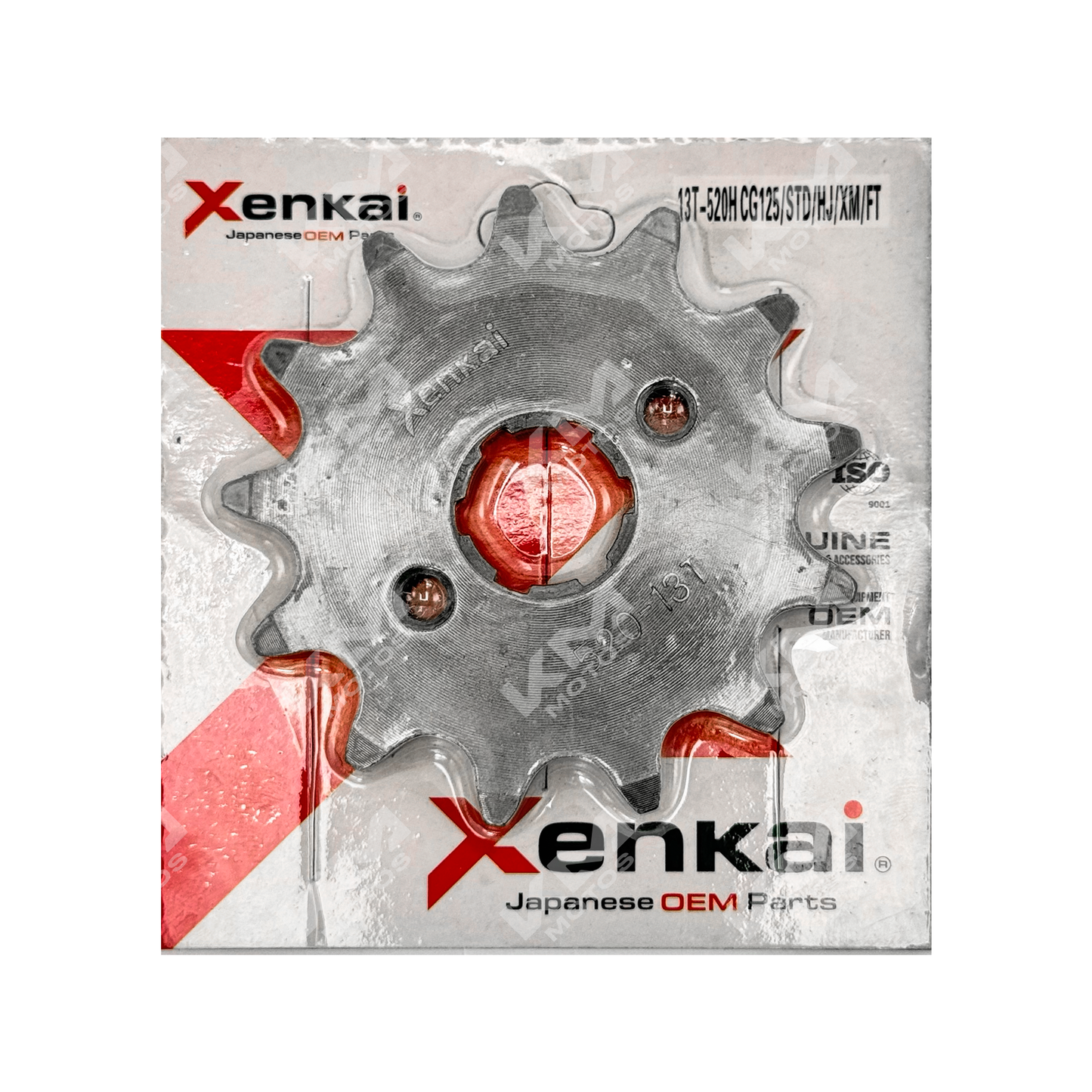 Piñón XENKAI de 13 dientes para cadena 520H, compatible con CG125, STD, HJ y XM, en color plateado.