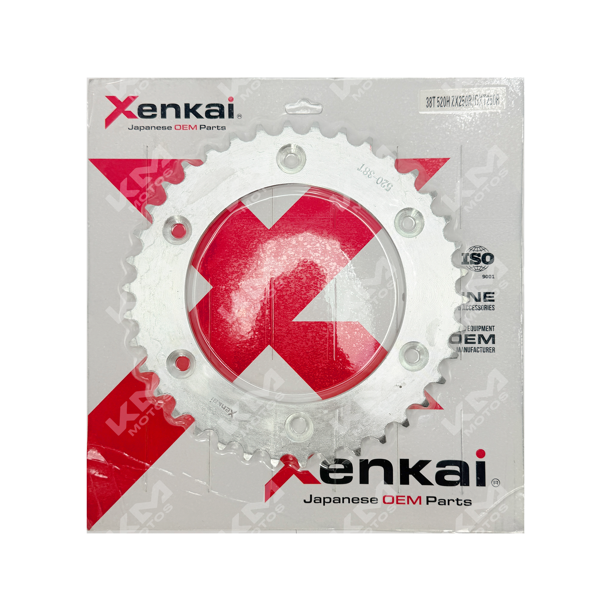 Kit de tracción XENKAI CATARINA 38T/520H para ZX250R/GXT250R, parte visible del engranaje y cadena en el kit.