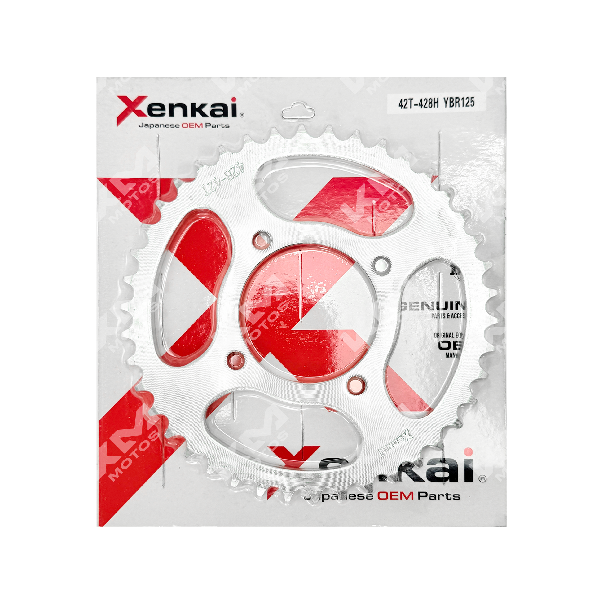 Catarina XENKAI para YBR125, modelo 42T/428H, en color negro, muestra detalles y acabado de alta calidad.