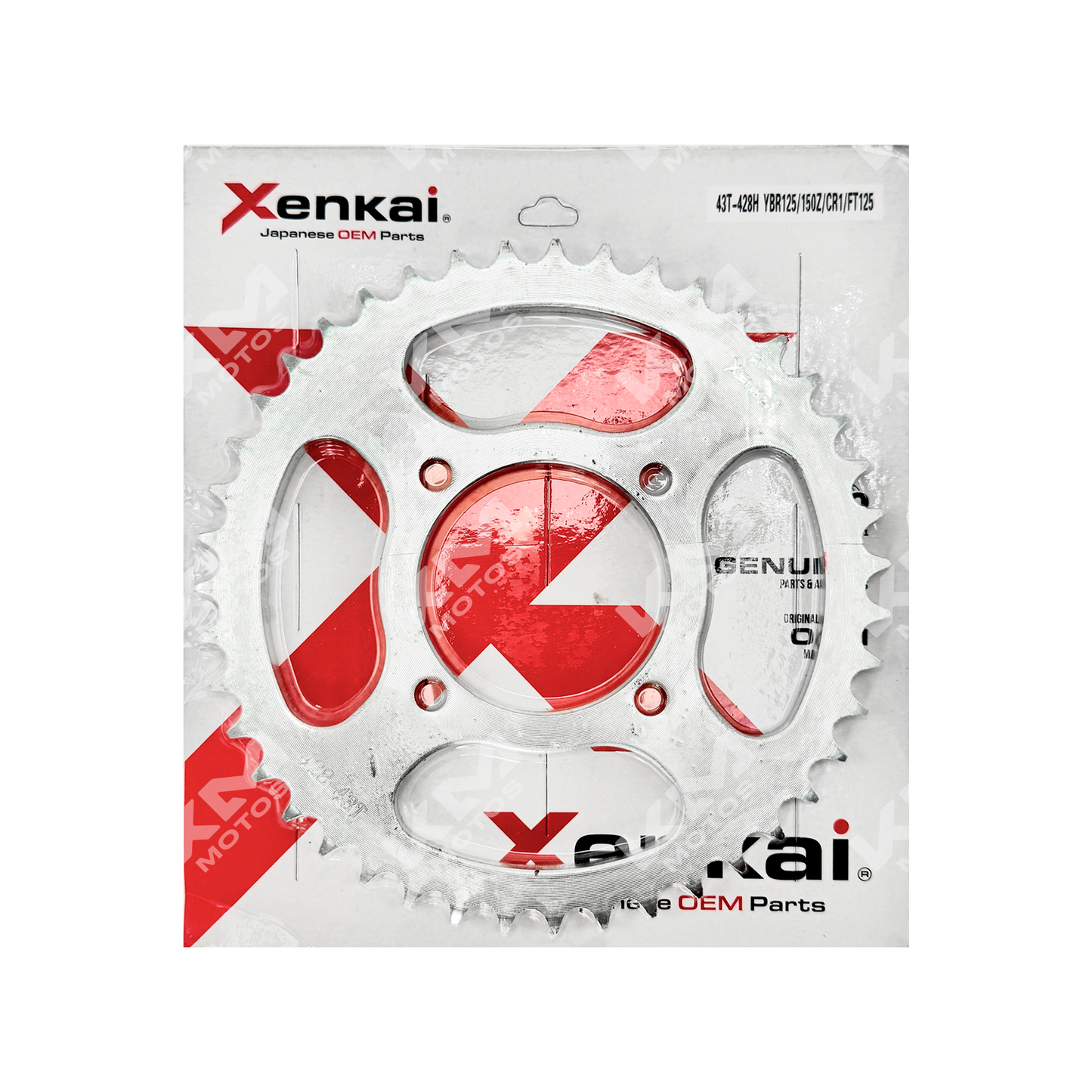 XENKAI Catarina 43T/428H motorcycle sprocket for YBR125/150Z/CR1/FT125 models, featuring durable metal construction.