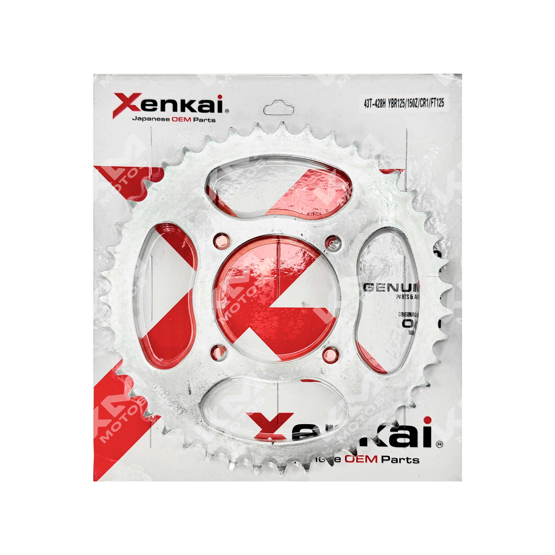 XENKAI Catarina 43T/428H motorcycle sprocket for YBR125/150Z/CR1/FT125 models, featuring durable metal construction.
