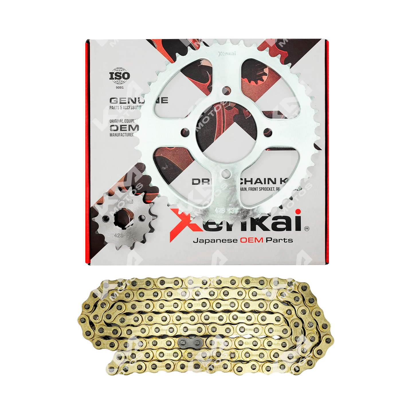 KIT DE TRACCION 43T/14T-428H HJ125/TX200/BYQ/HJ150-7 CADENA DORADA XENKAI - KMMOTOSHN