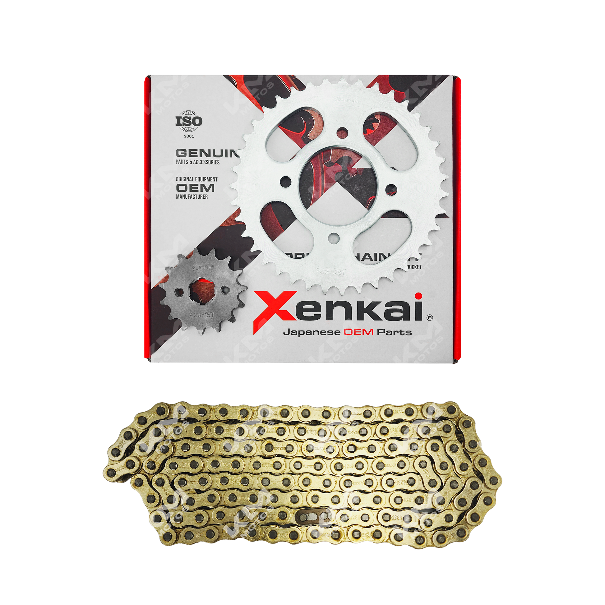 Kit de tracción XENKAI con cadena dorada para motos HJ125, TX200, BYQ, HJ150-7, incluye arrastre de 39T y 15T