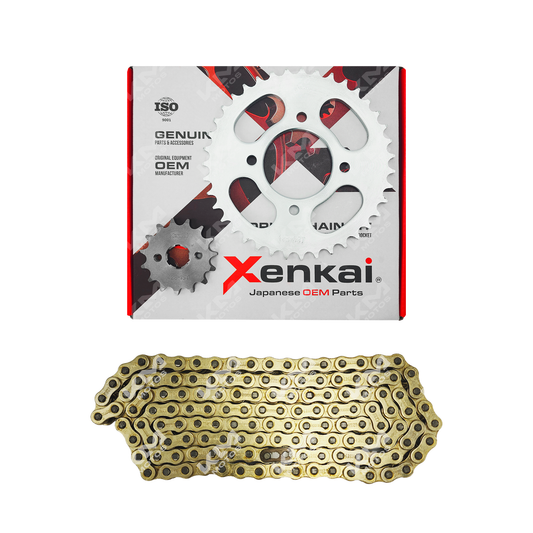Kit de tracción Genesis 39T/15T para motos HJ125, TX200, BYQ, HJ150-7, con cadena 128L, imagen del kit completo.