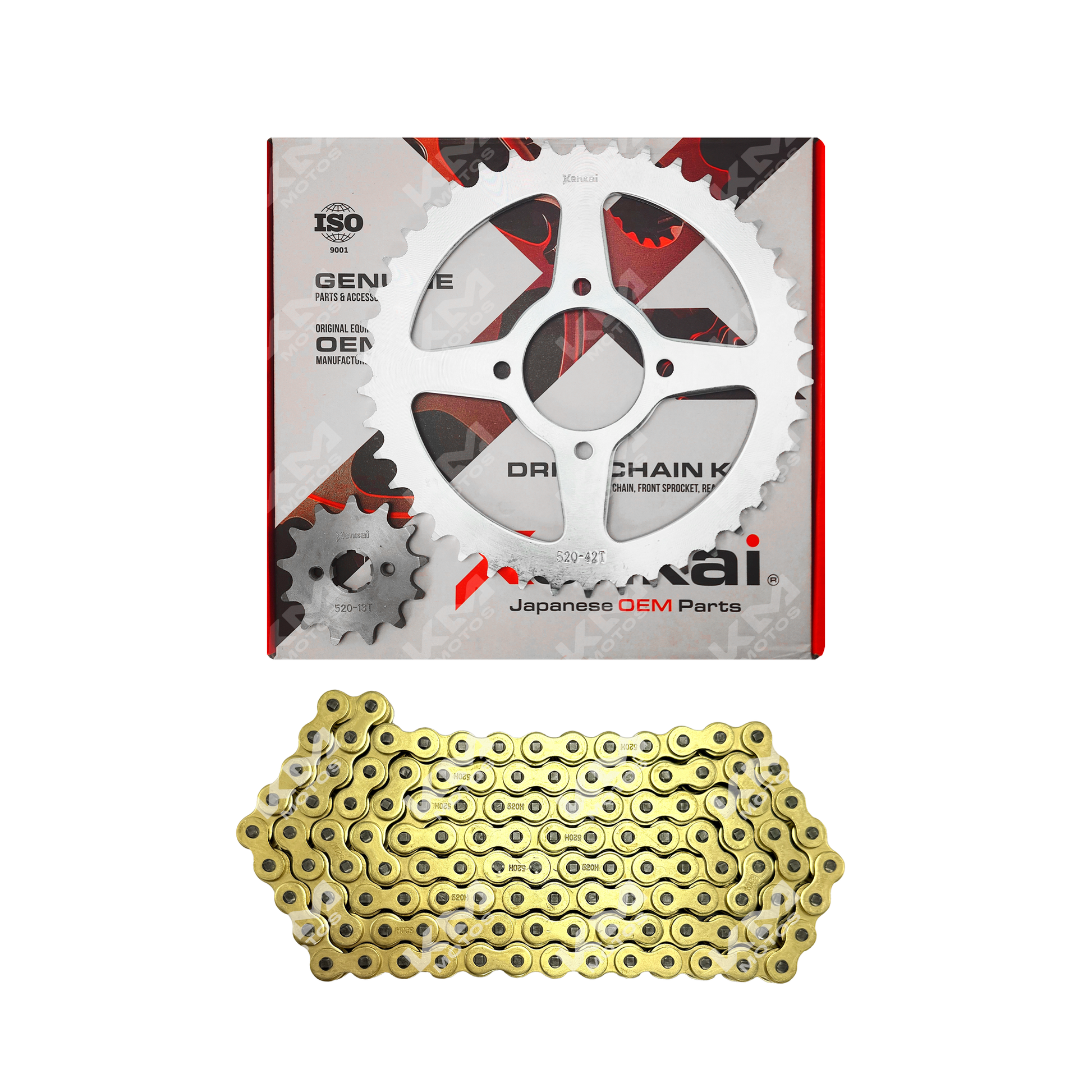 Kit de tracción XENKAI para excavadora ZX200L con cadena dorada, 42T/13T, 520H-118L, modelo de bufa en la imagen.