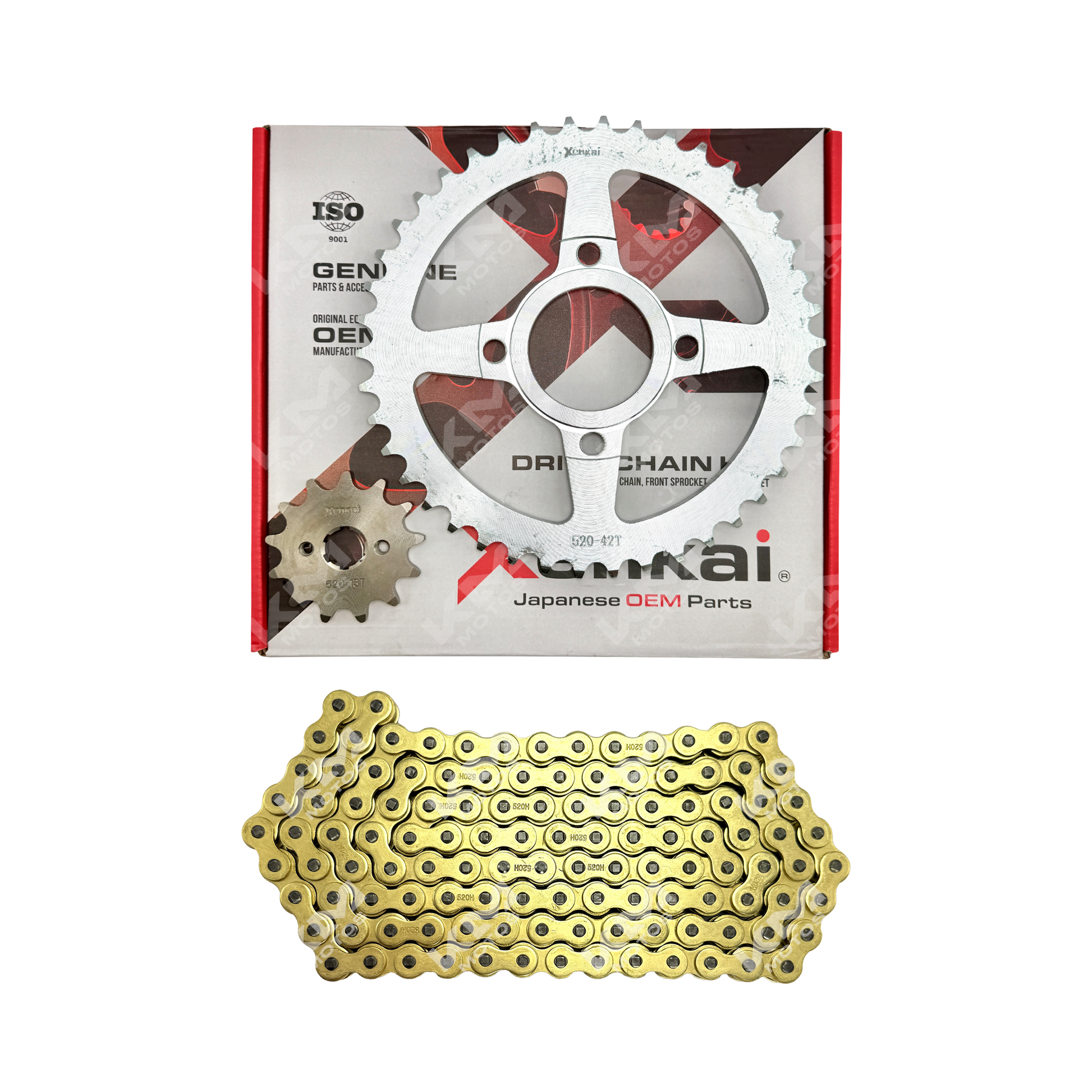 Kit de tracción XENKAI con cadena dorada para maquinaria, incluye componentes para arrastre 42T/13T y bujes para modelos específicos