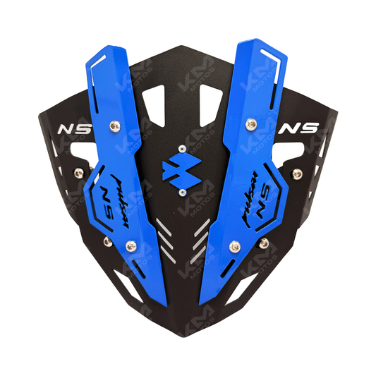 Visera de metal para Pulsar 200NS, compatible con casco de motocicleta KM Motos, con acabado en color metálico brillante.
