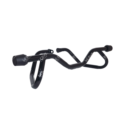 Defensa de motocicleta Italika 150Z, marca KM Motos, en color negro, con detalles de montaje y acabado resistente.