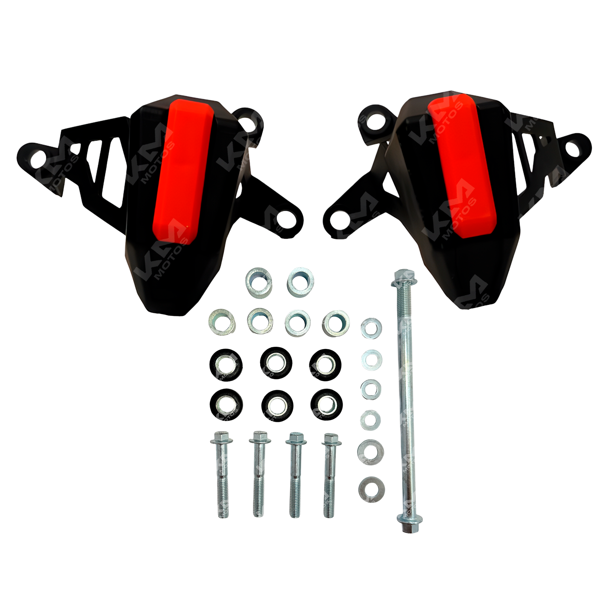Defensa lateral para Pulsar NS200 de KM Motos, protección robusta en color negro con detalles metálicos.