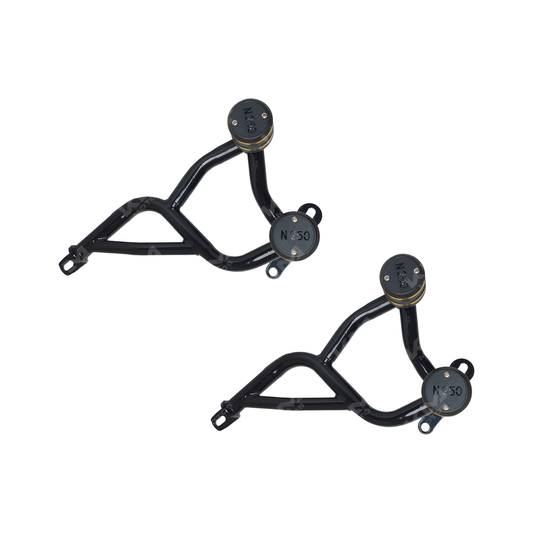 Defensa lateral para Pulsar N160/250 de KM Motos, protección resistente en color negro.
