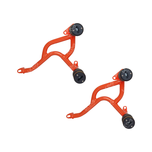 Protección de defensa de motor para KTM 200 y 390 MD1 de KM Motos, muestra la pieza de protección de aluminio y montaje.