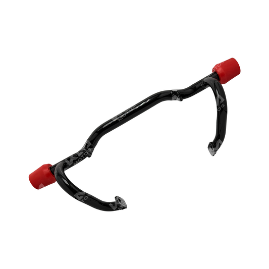 Protección de defensa para motor TVS Apache 160/200 en color negro, instalada en una motocicleta KM Motos.