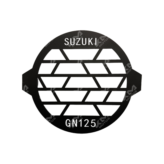 Protector de foco para Suzuki GN125 de KM Motos, resistente y de alta calidad, en color negro para protección del faro.