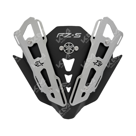 Visera de metal para Yamaha FZ 2.0, compatible con motocicletas, en color plateado y diseño resistente.