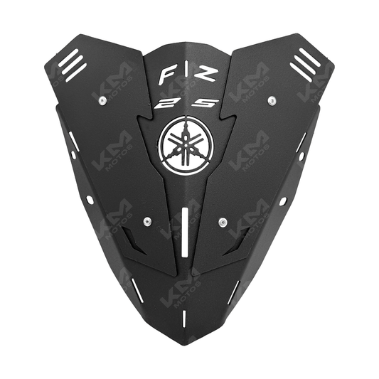 Visera de metal para Yamaha FZ 25-250, compatible con motocicletas Yamaha, en color plateado con acabado metálico brillante.