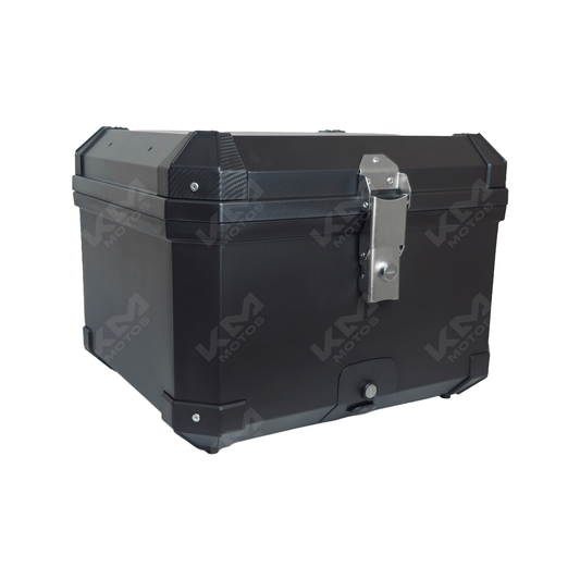Maleta caja cuadrada negra de 57L de XPRO con forro y respaldo, resistente y espaciosa para viajes.