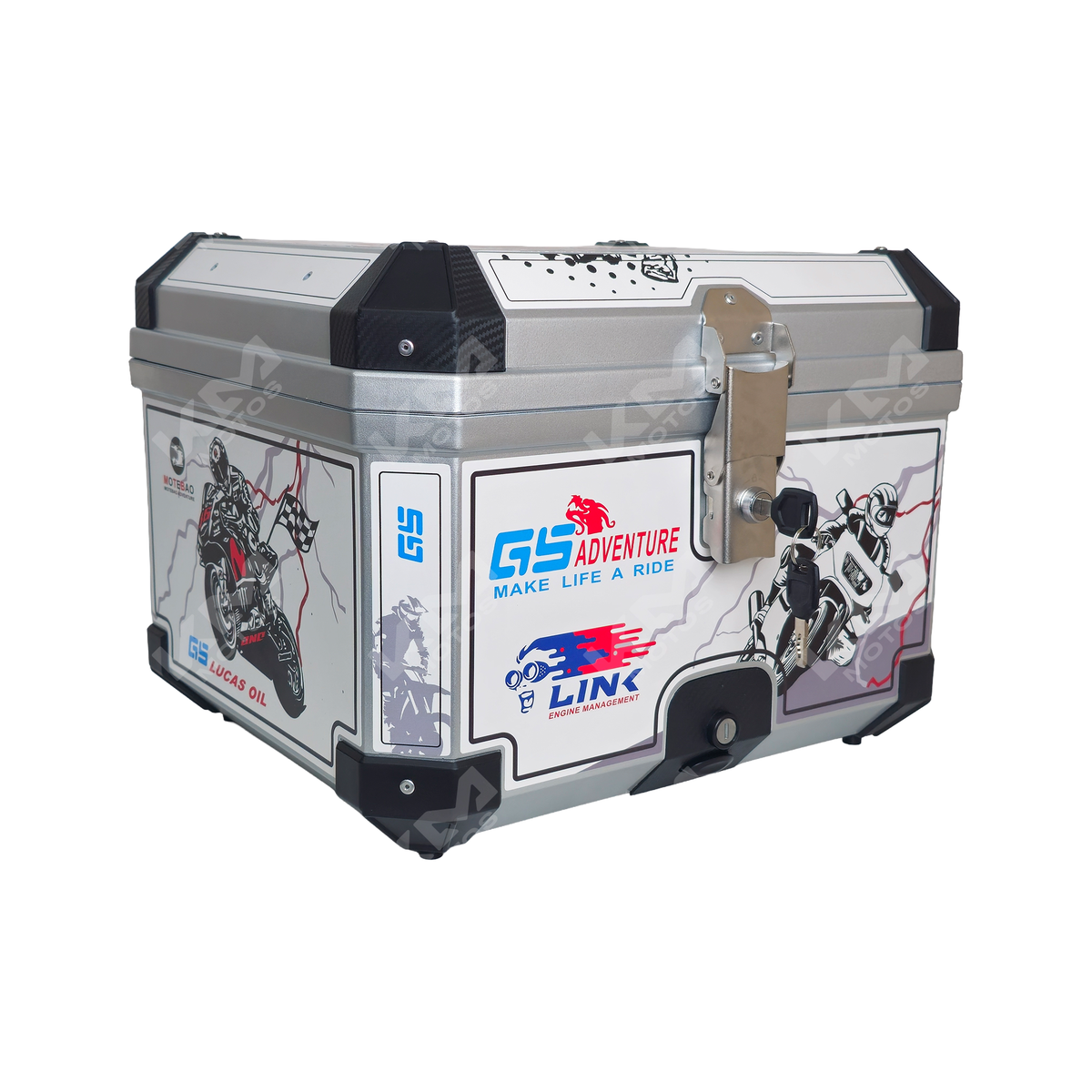 Maletero caja cuadrada de 57L con pegatina blanca plateada, resistente y espacioso, para accesorios de viaje de la marca XPRO.
