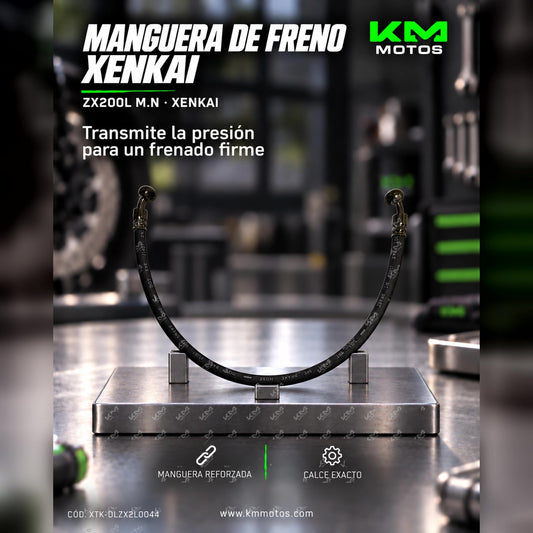 Manguera de freno XENKAI ZX200L M.N para motocicleta, con detalles visibles de la manguera y conexiones.