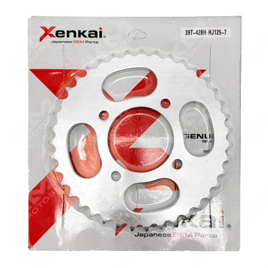 Rueda de bicicleta CATARINA 39T/428H HJ125-7 de la marca XENKAI, con llanta y radios visibles.