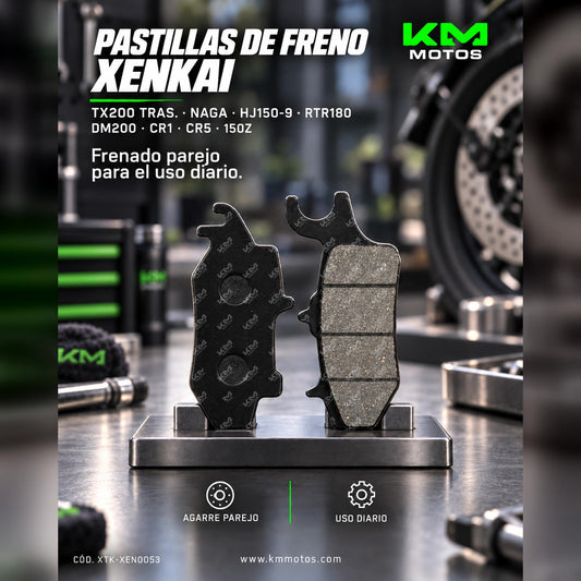 PASTILLAS DE FRENO TX200 TRAS/NAGA/HJ150- 9/RTR180/DM200/CR1/CR5/150Z XENKAI — XTK-XEN0053 | KM Motos