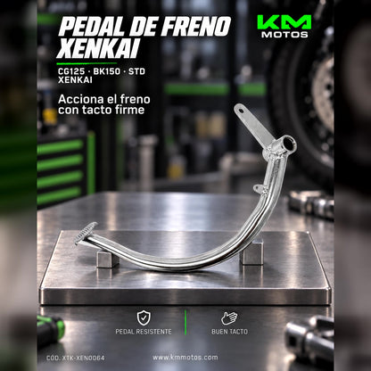 Pedal de freno para motos CG125, BK150 y STD de la marca KM Motos, en color negro, con detalles visibles en la imagen.