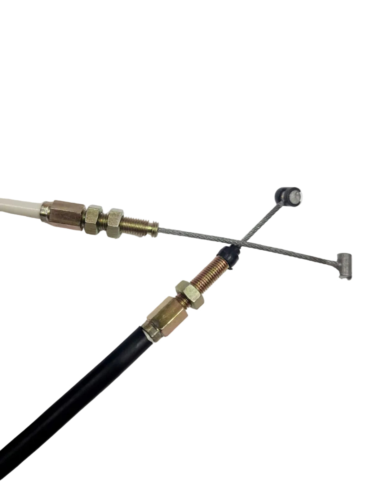 Cable de acelerador blanco para motocicleta TVS, compatible con modelos Bajaj, con detalles del cable visible en la imagen.
