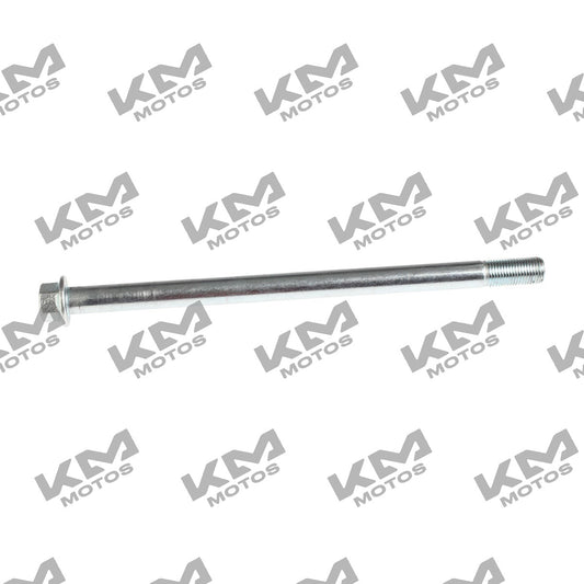 Eje de rueda delantera M12x203 para Italika FT200-TS Fiera 200, sistema de ruedas, imagen mostrando el componente original.