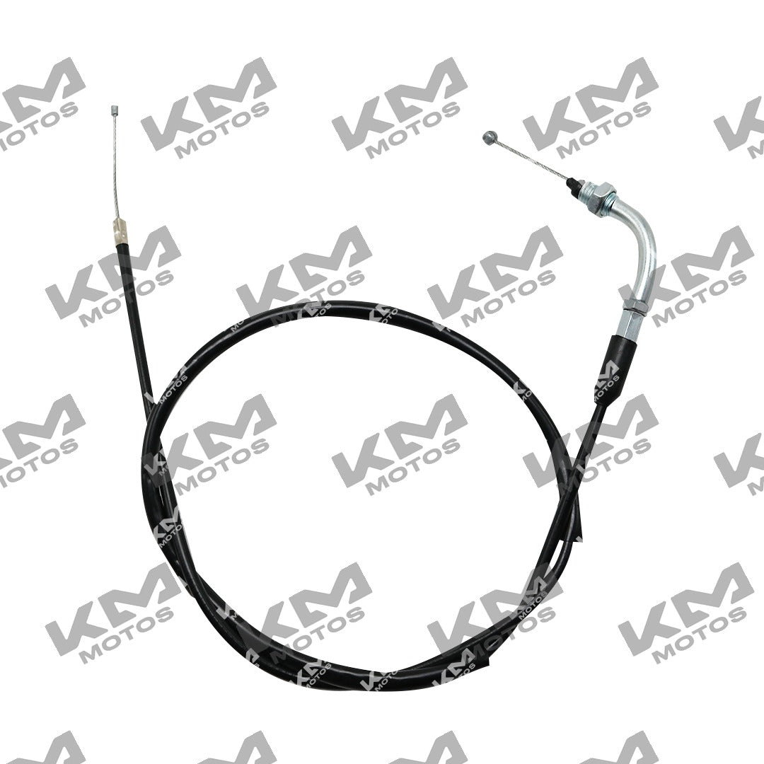 Cable de acelerador KM Motos FT125, XFT125, FT125 Sport y Clásica, visible en la imagen con detalles y longitud.