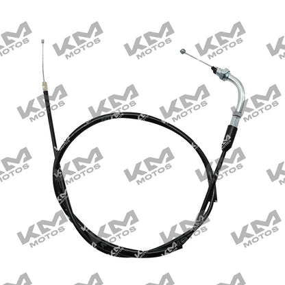 Cable de acelerador KM Motos FT125, XFT125, FT125 Sport y Clásica, visible en la imagen con detalles y longitud.