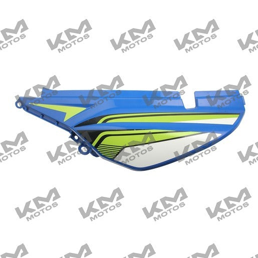 Cubierta tras izquierda azul para chasis DM200Sport de Italika, pieza original F13011997, en buena condición.