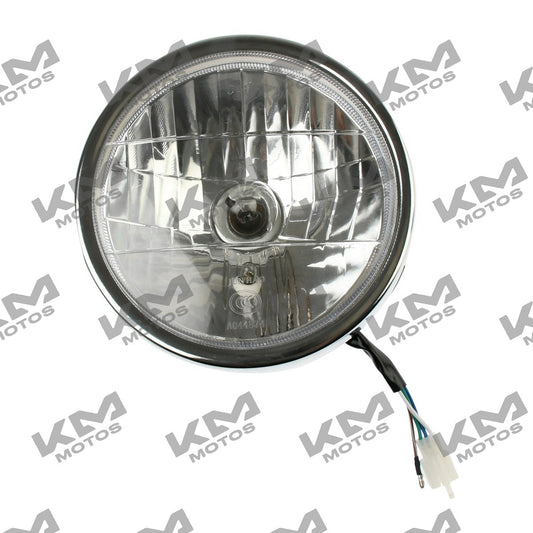 Conjunto de faro original ITALIKA para RC125, RC150 y FT150G, sistema eléctrico con luz frontal y componentes visibles.