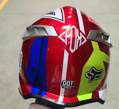 Casco cross rojo HS2 Fox DOT con diseño aerodinámico y visera resistente para motocross y off-road, tamaño XL.