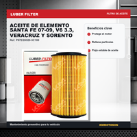 FILTRO DE ACEITE DE ELEMENTO SANTA FE 07-09, V6 3.3, VERACRUZ Y SORENTO