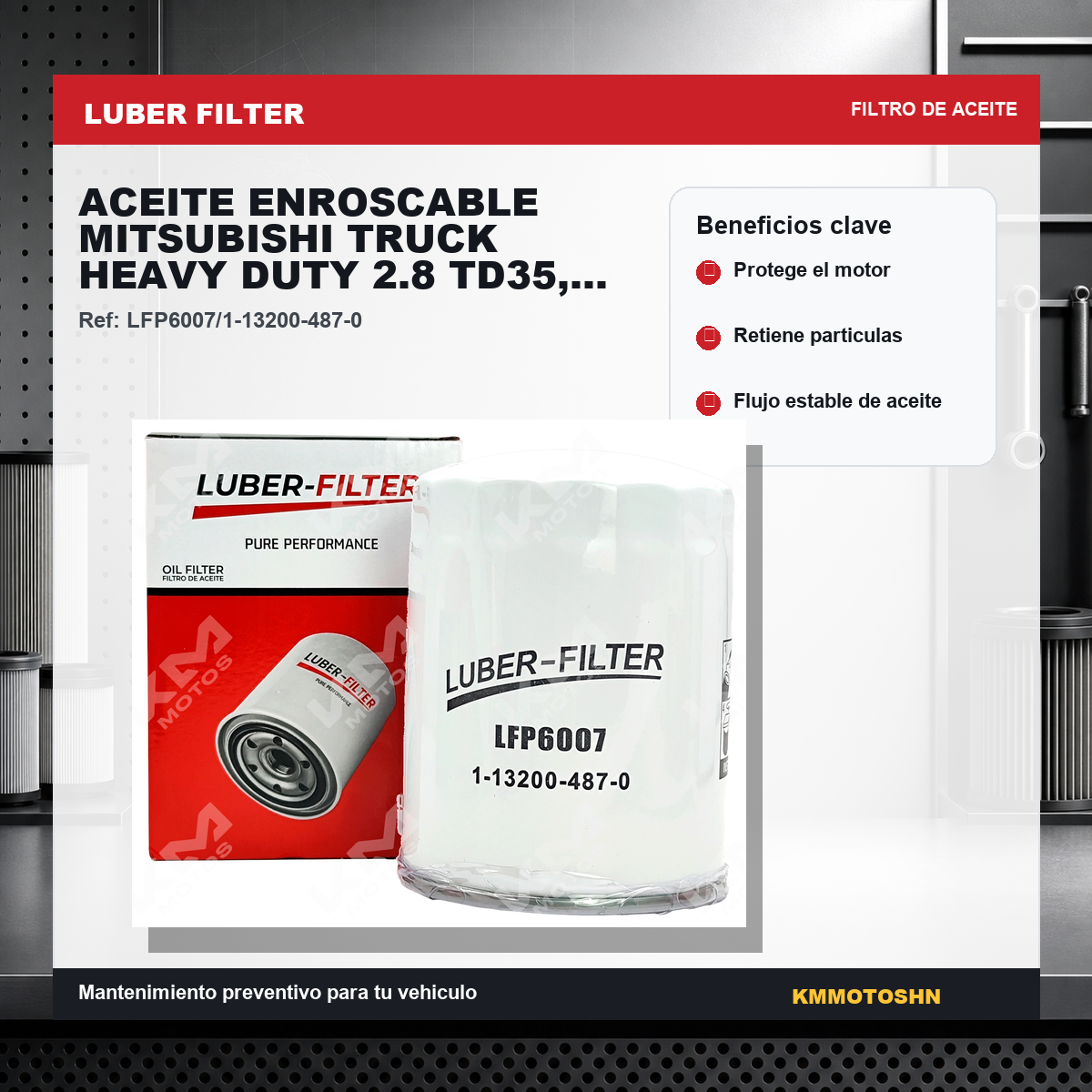Filtro de aceite enroscable para camión Mitsubishi Heavy Duty 2.8 TD35 e Isuzu, de la marca KM Motos.