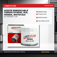 FILTRO DE ACEITE ENROSCABLE VARIOS HYNDAI, KIA, HONDA, MOTOTAXI