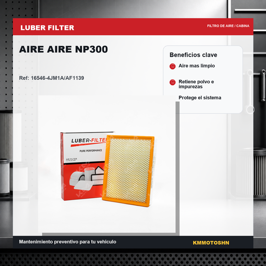 Filtro de aire para Nissan NP300 de KM Motos, muestra el filtro de aire de tamaño completo y diseño resistente.