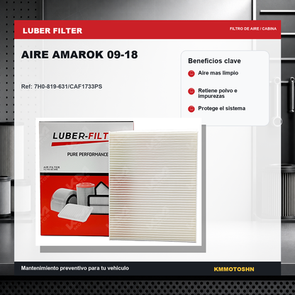 Filtro de aire de cabina KM Motos para Volkswagen Amarok 2009-2018, instalado en el sistema de aire del vehículo.