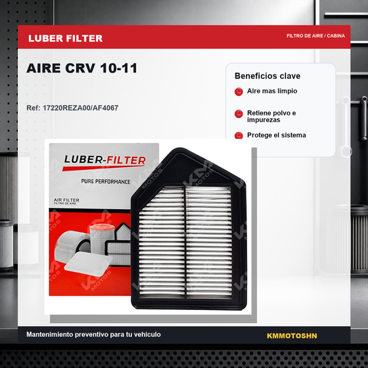 Filtro de aire KM Motos para Honda CRV 2010-2011, muestra el filtro de aire rectangular y de alta calidad para vehículo SUV.