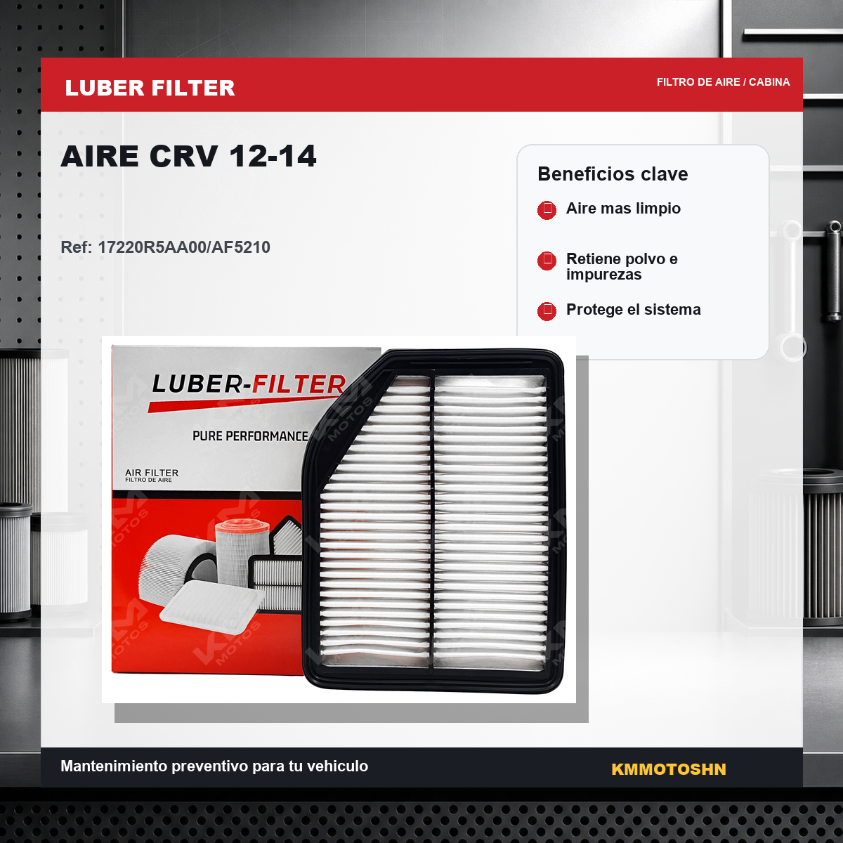 Filtro de aire KM Motos para Honda CRV 2012-2014, filtro de aire de reemplazo para mejorar el rendimiento del motor.