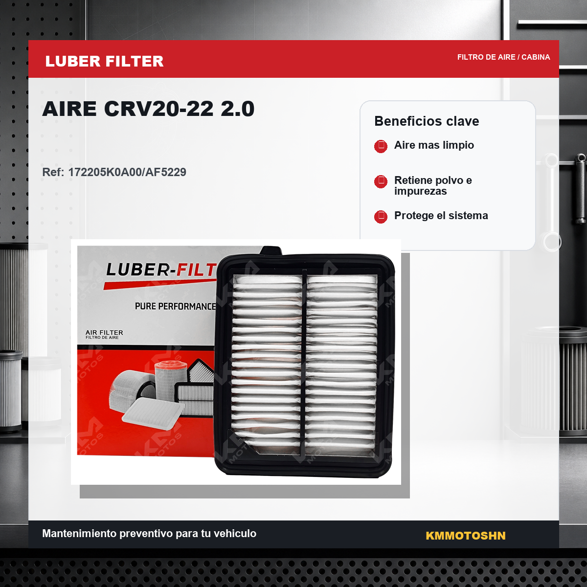Filtro de aire KM Motos CRV20-22 2.0, filtro de aire de reemplazo para motocicleta, muestra el filtro con estructura de espuma y malla