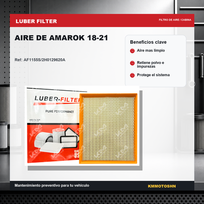 Filtro de aire para Volkswagen Amarok 2018-2021 de KMMOTOSHN, muestra el filtro con marco y elementos de filtración visibles.