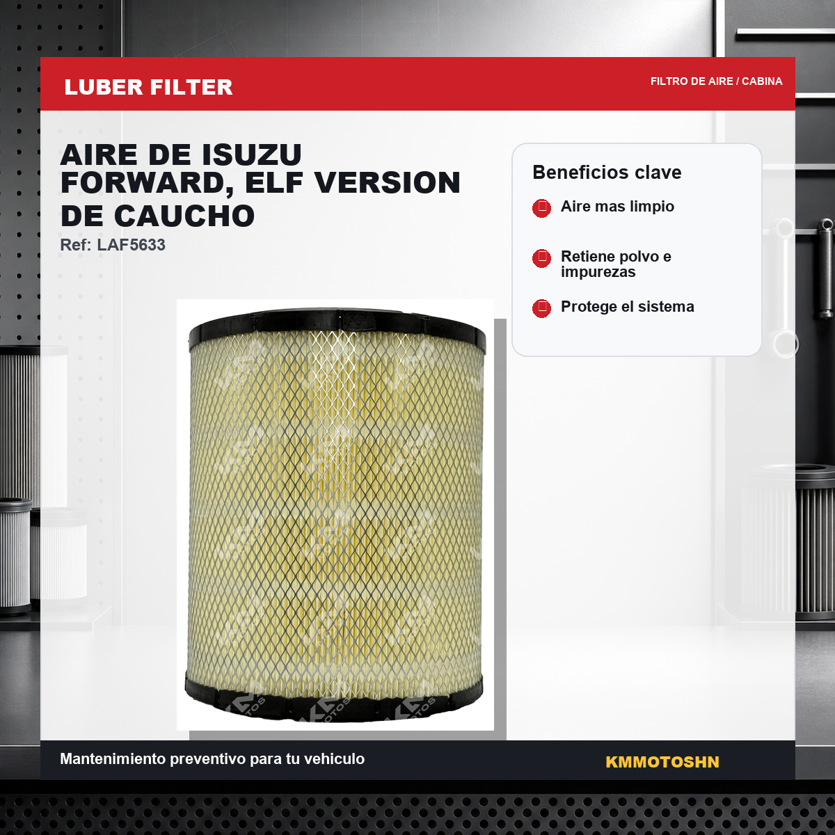 Filtro de aire de caucho para Isuzu Forward ELF, compatible con camiones, marca KMMOTOSHN, en color negro.