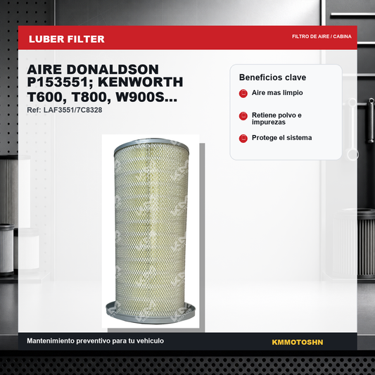 Filtro de aire Donaldson P153551 para camiones Kenworth T600, T800, W900S, con tapa de protección, marca KMMOTOSHN