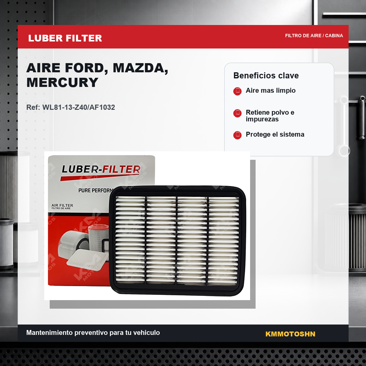 Filtro de aire original para Ford Explorer, Ranger, Mazda B-Series y Mercury Mountaineer, compatible con KM Motos.