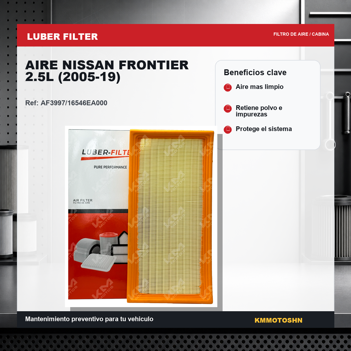 Filtro de aire KMMOTOSHN para Nissan Frontier 2.5L (2005-2019), filtro de aire de reemplazo para mejor rendimiento y filtración.